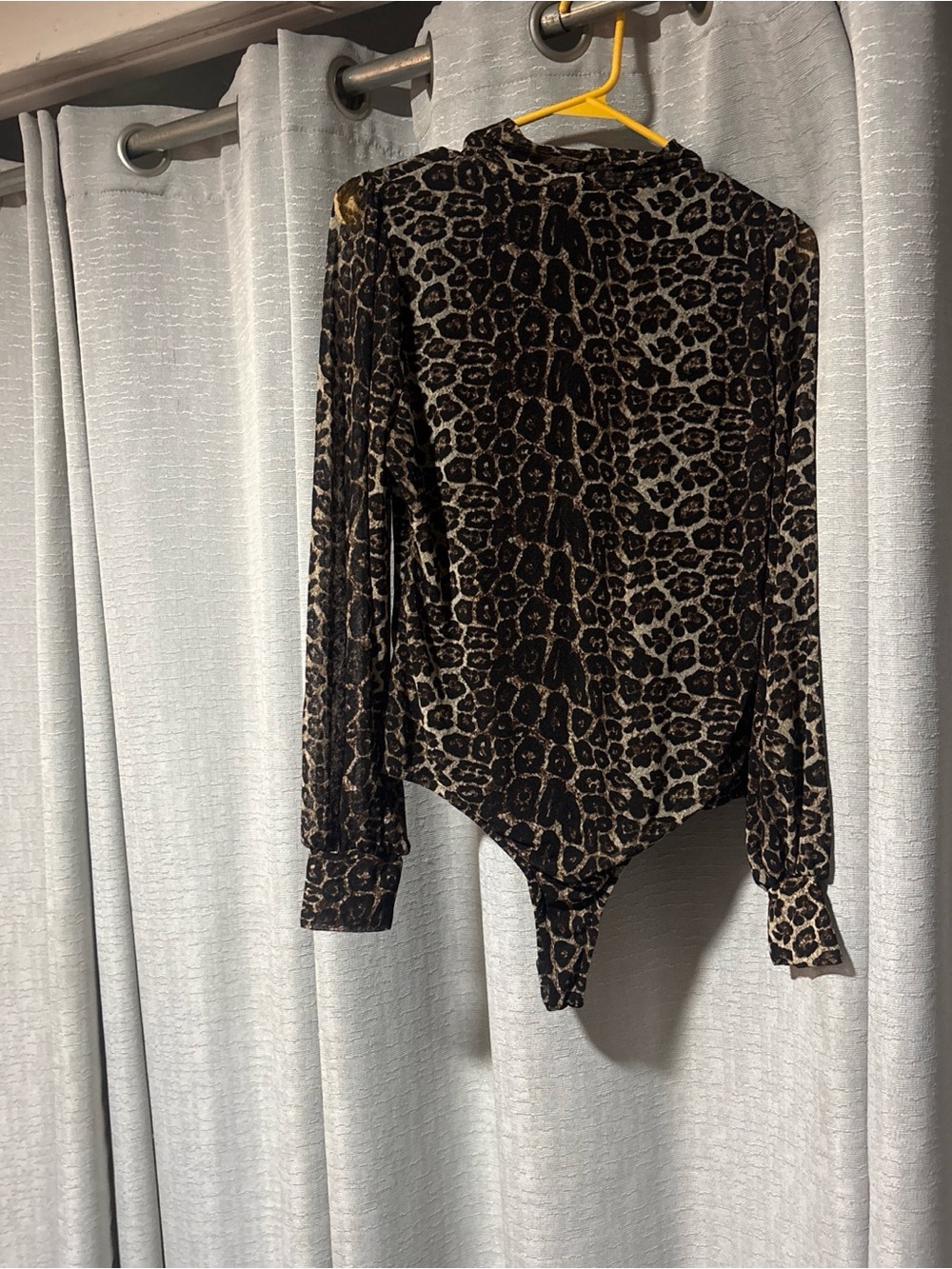 Leopard Print Long-Sleeve Bodysuit in Black and Brown